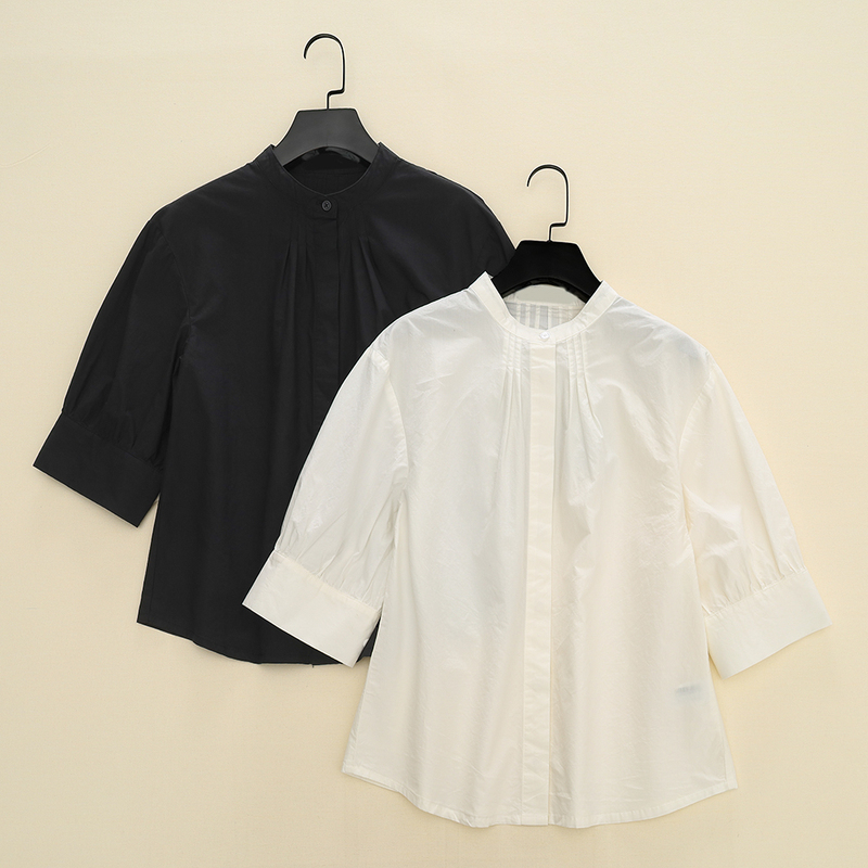 261822 Spanish Single~ Pure Cotton Poplin Pleated Small Stand Collar Five-Quarter Sleeve Shirt Blouse Top for Women 0.16 261822 Spanish Single~ Pure Cotton Poplin Pleated Small Stand Collar Five-Quarter Sleeve Shirt Blouse Top for Women 0.16