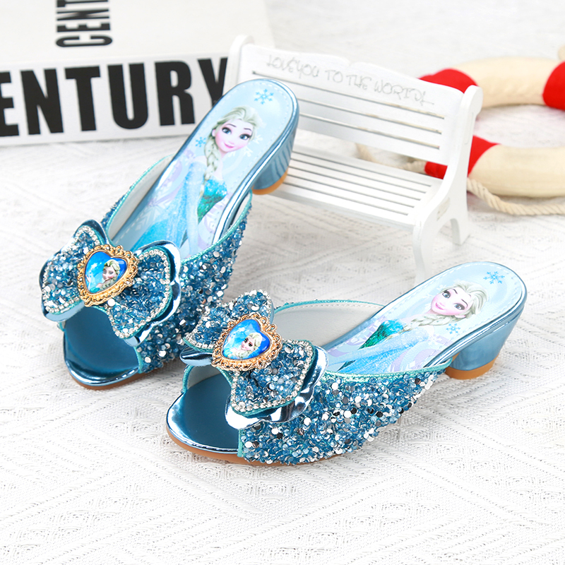 Princess Elsa Girls' High-Heeled Slippers Summer Crystal Shoes Kidsren's Frozen Fashion Outerwear Baby Sandals