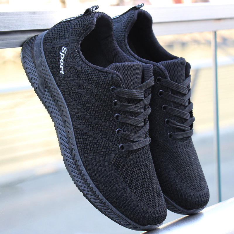 Shoes male spring and summer leisure shoes soft soles anti-ski shoes breathable mesh shoes all black working shoes running shoes