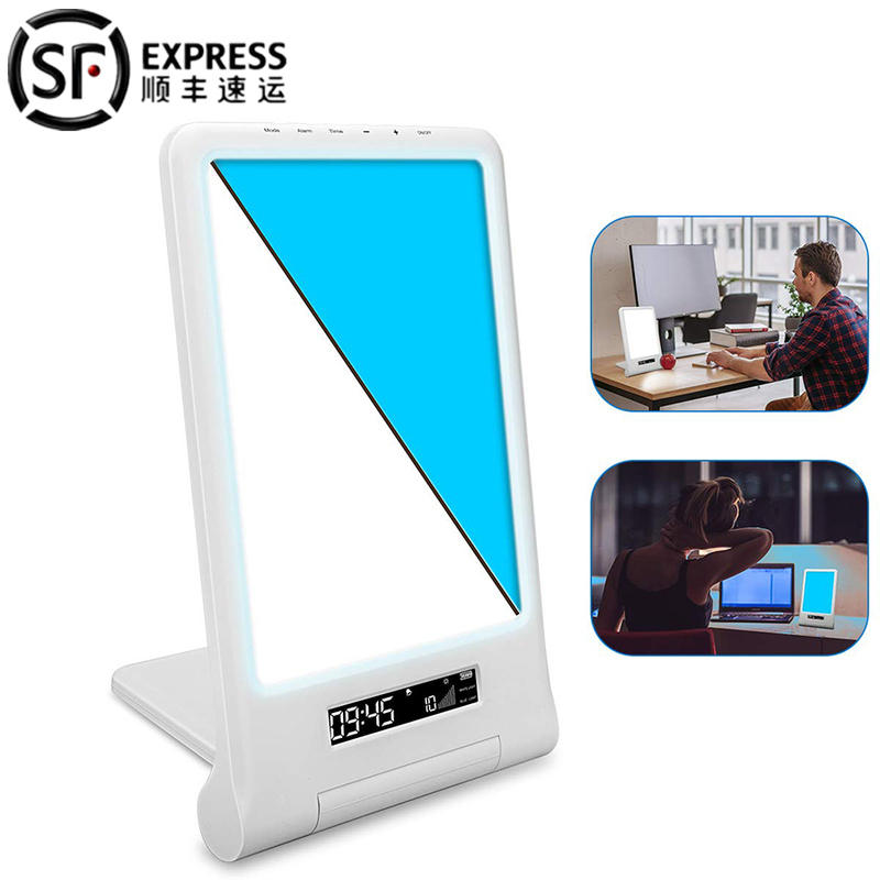 Wireless Rechargeable Sad Light Therapy Lamp, Blue Light Cold Light to Relieve Seasonal Depression, Automatic Wake-Up Light, 14 Types of Alarm Clocks