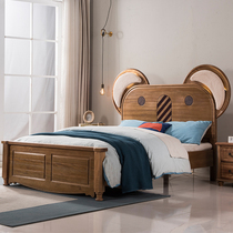  Golden silk sandalwood childrens bed Boy bed 1 2m solid wood bed Cartoon Koala bed 1 5m single bed wood wax oil bed