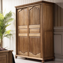  American full solid wood wardrobe sliding door Walnut wood wax oil three-door two-drawer wardrobe two-door three-door 3-door wardrobe