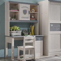  Childrens desk bookshelf Home computer desktop table Teen bedroom bookcase Gray desk integrated writing desk