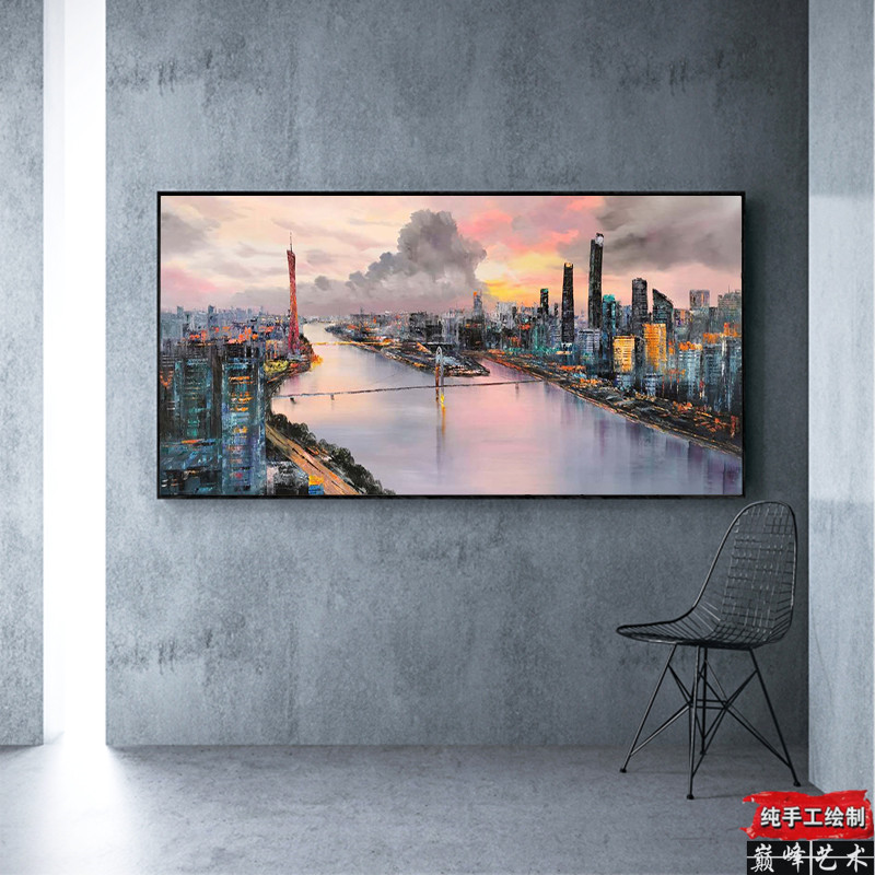 Hand Painted Minimalist Modern Architecture Oil Painting Living Room Decoration Painting Urban Wind Landscape Painting Office Villa Hang Painting Nordic Wind-Taobao