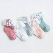 21 spring and summer new childrens lace socks lace girl socks double needle loose solid color baby baby socks