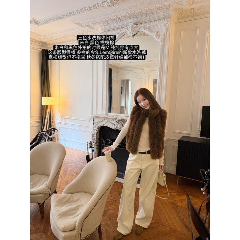 Eewen La Mode 3-Color Washed Cotton Straight-Leg Casual Pants Eewen La Mode 3-Color Washed Cotton Straight-Leg Casual Pants