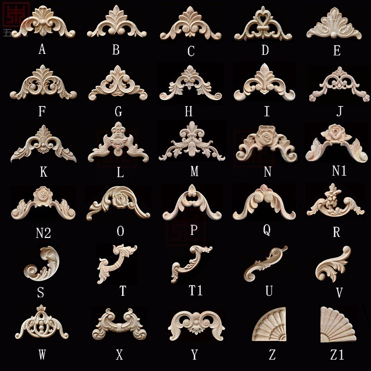 Dongyang wood carving Chinese style European-style solid wood applique with flower furniture cabinet cabinet door drawers diagonally decorated with small corner flowers