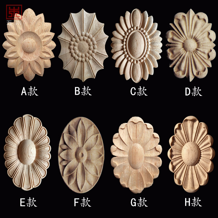 East Yang Wood Carving Au Style Round Applique Oval Door Hearts Flower Pieces Solid Wood Carvings Furniture Cabinet Doors Decorate Flowers
