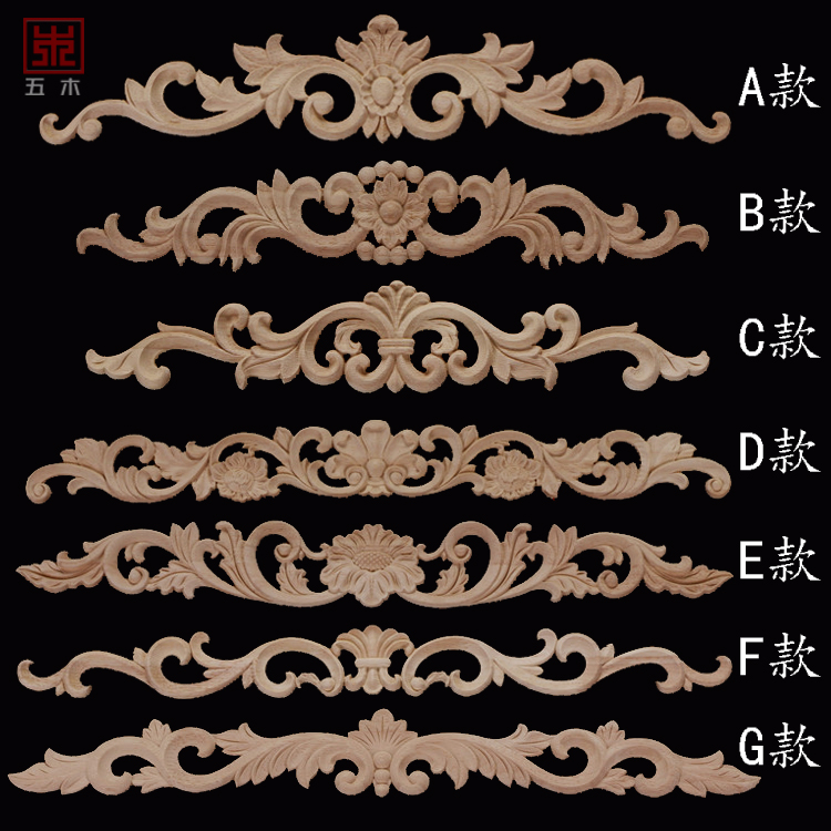 East Yang Wood Carving Solid Wood Long Flower Sheet European Style Wood Carving Flower Sheet Applique Solid Wood Applique cabinet door decorated with wood flowers