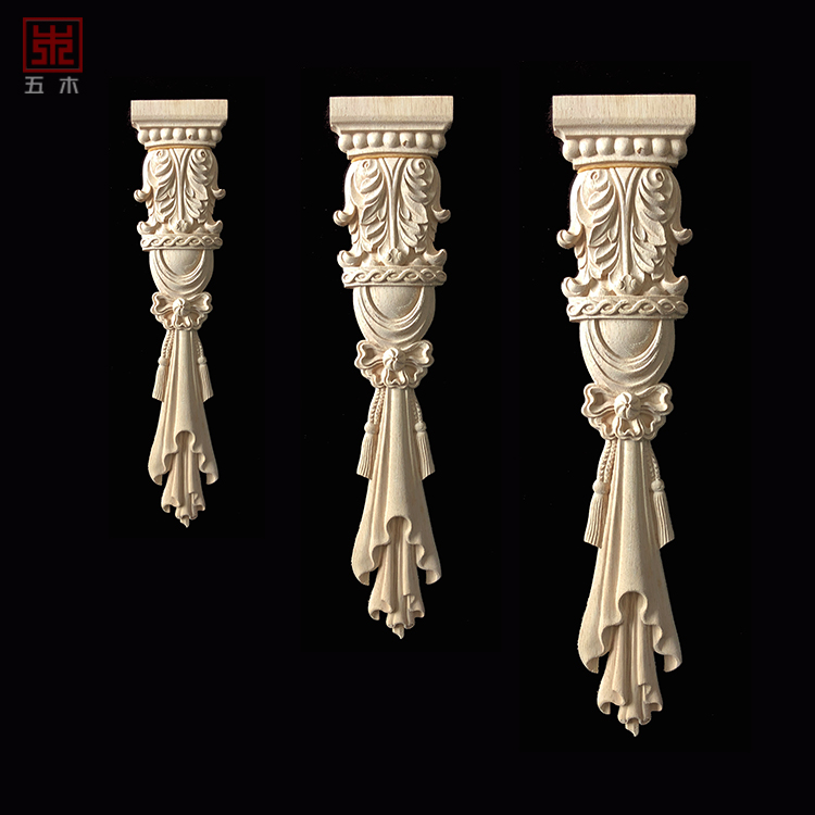 Eurostyle solid wood column head applique Roman column beam nursery wardrobe decoration carved column wood flower Roman column head
