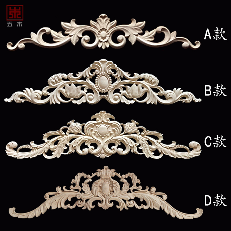 Dongyang wood carving decal European-style solid wood long flower piece long decal bedside cabinet furniture decoration decal