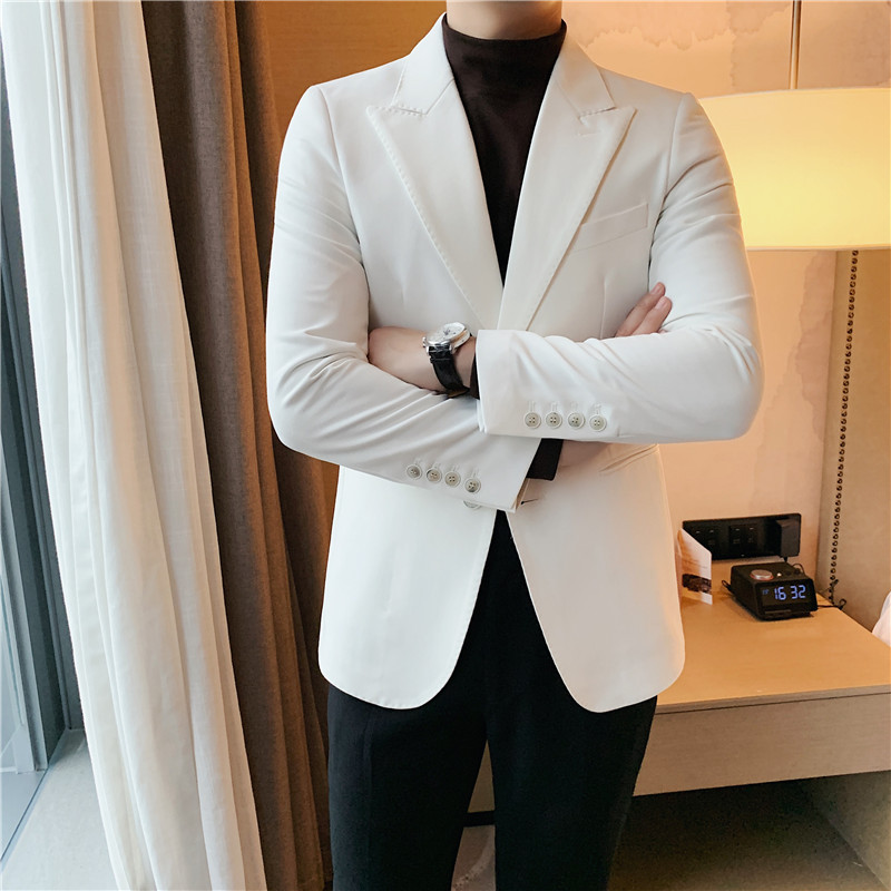 High-End Peaked Lapel Suit Jacket Casual Trendy Business Suit Men's White Suit Korean Style Slim Fit Single Jacket