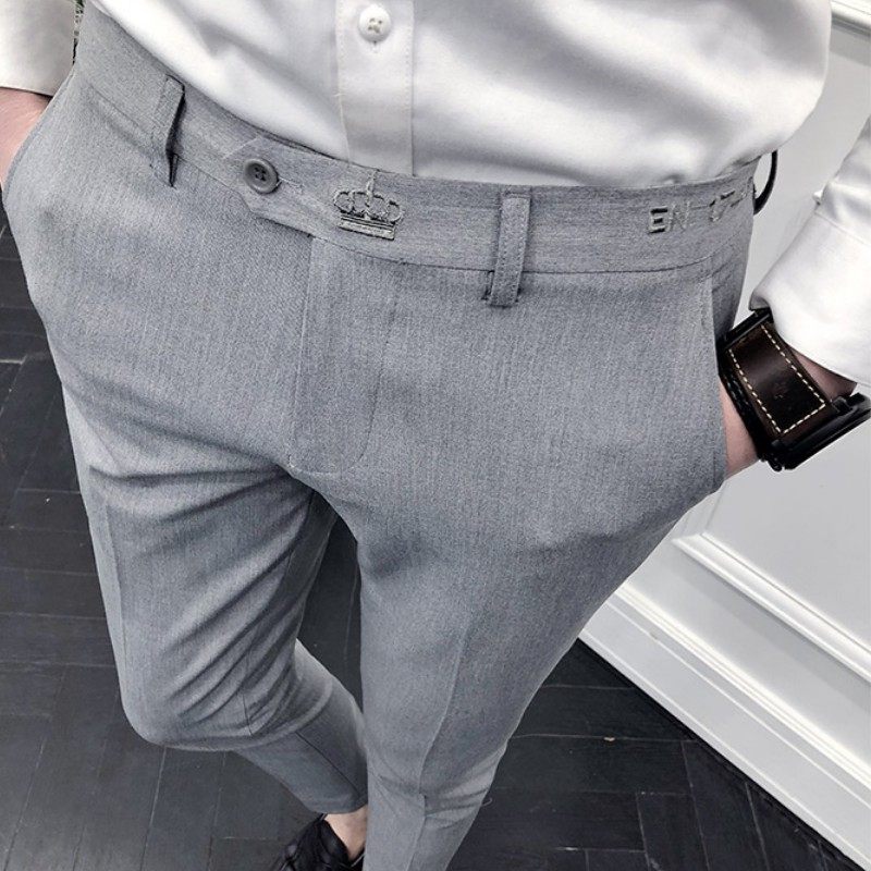 Spring and summer men's thin western pants Korean version casual Western pants hairstylist Minor Feet Casual Pants Embroidered 90% Western pants