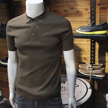 Autumn and winter men's jacquard craft tencel cashmere knitted polo shirt simple european fashion youth lapel slim sweater short sleeves Autumn and winter men's jacquard craft tencel cashmere knitted polo shirt simple european fashion youth lapel slim sweater short sleeves