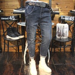 New style washed blue jeans slim fit elastic ripped men's jeans trousers