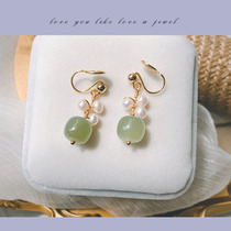 Lace without ear hole and field jade Mosquito Coil Pan Ear Clip Fresh Water Pearl Winding minimalist daily vegetarian elegant little frescoed ear