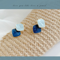 Lace Without Earhole Temperament OL Mosquito Coil Pan Ear Clip Morandi Deep Blue Collision Color Drop Oil Daily Brief Diamond Small Rhombus