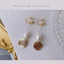 Lace No Earhole Original Design Large Freshwater Baroque Pearl Mid-Length Slim Face Everyday Mosquito Coil Ear Clip