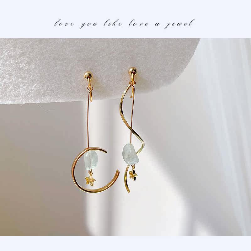 lace no earhole Mosquito Coil Dish Ear Clip Original Design Green Fluorite Blue Asymmetric Small Planet Wave soulder