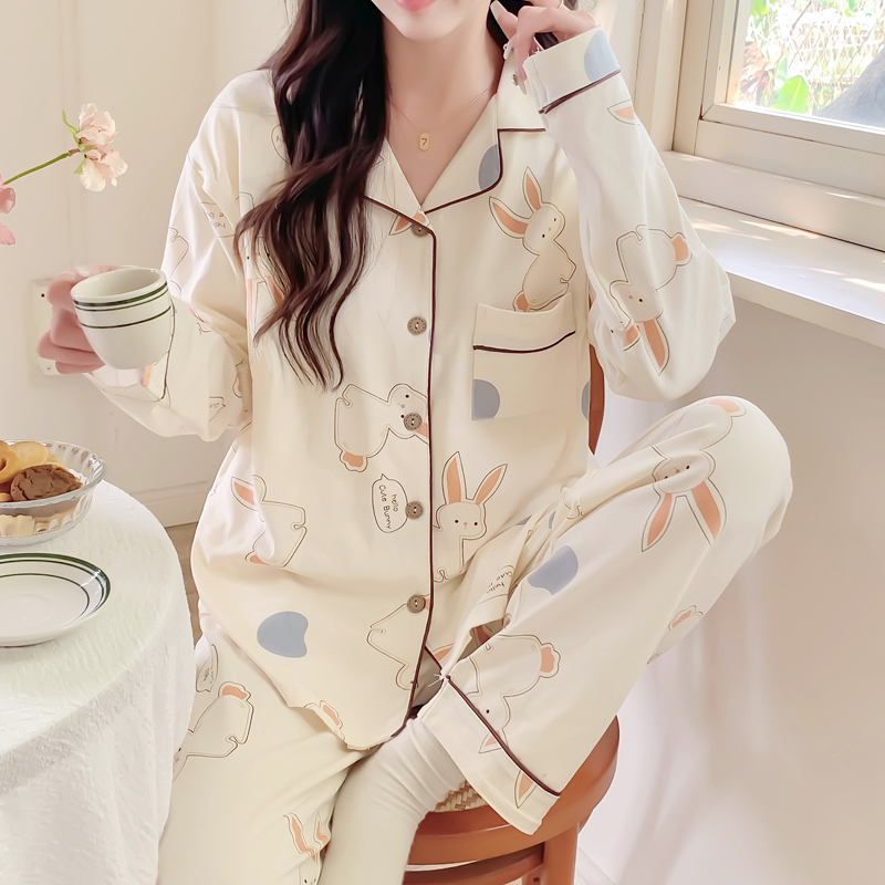 Postpartum Clothing, Summer Thin Pure Cotton Postpartum Nursing Pajamas for Pregnant Women, Breastfeeding Period Spring and Autumn Two-Piece Set, Home Wear, Sweat-Absorbent