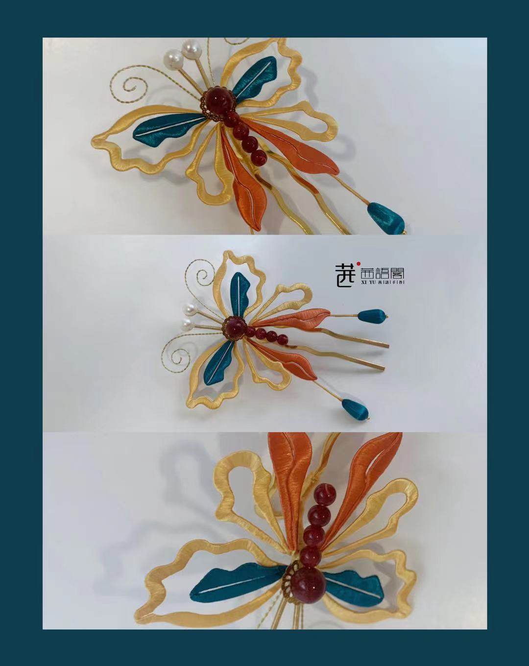 Original design Dunhuang series jade waist slave butterfly contrast flower hairpin Hanfu headdress can be matched with Tang, Ming and Song Hanfu