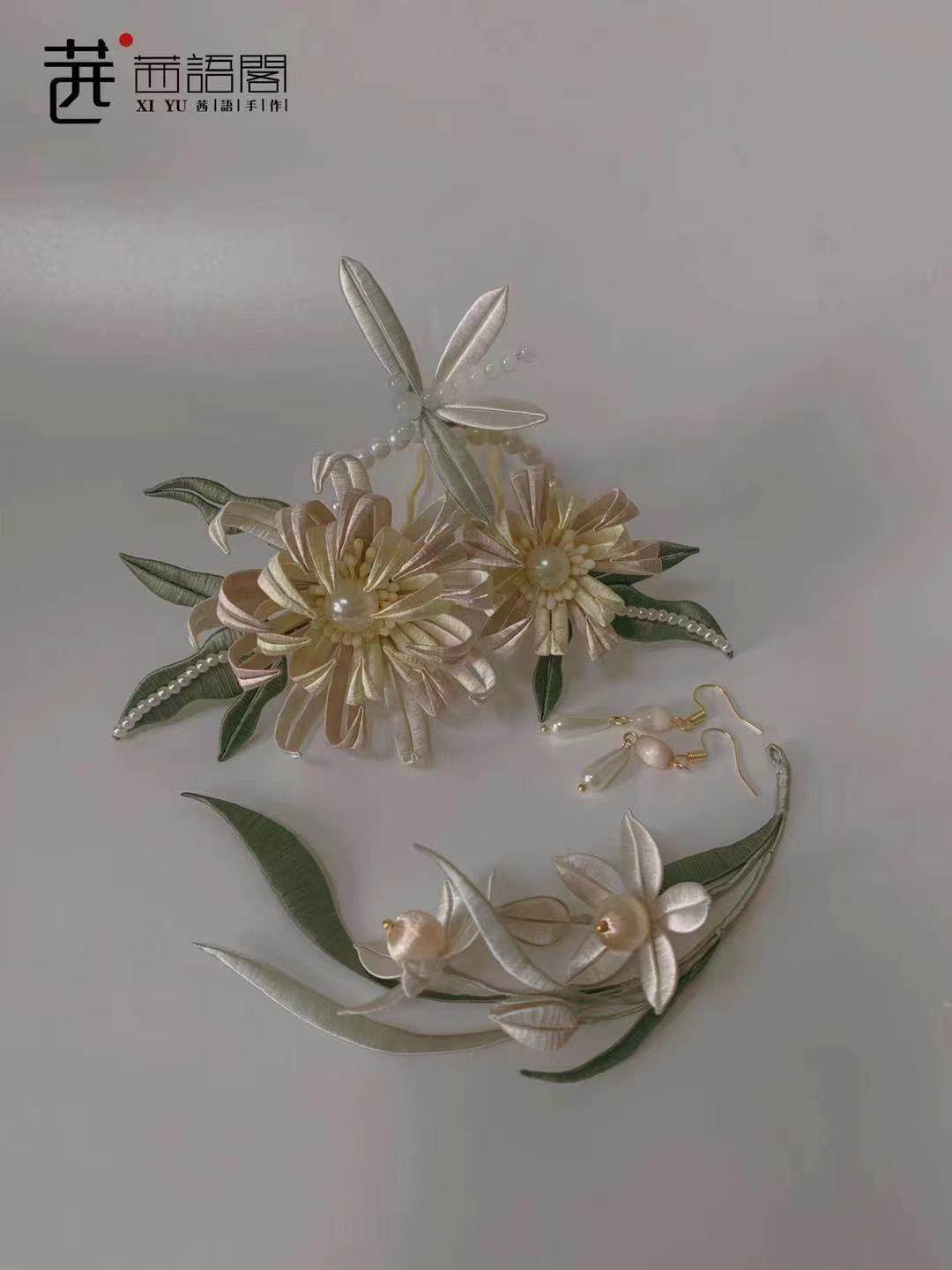 Zhong Ling Ji Baicao Collection Custom Narcissus Soft Hairpin Chrysanthemum Dragonfly Head Cal Opal Earrings Package