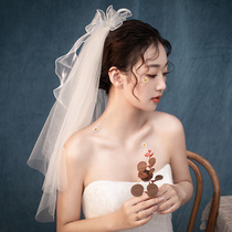 Bride veil main wedding yarn female new headdress Super fairy son bow champagne small photo props White