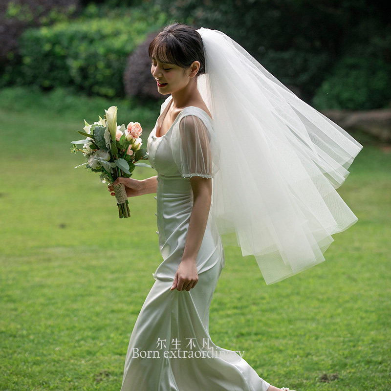 2021 New Korean Bride Wedding Veil Headdress Super Xian Sen Department Photo Wedding Travel Photography Double-Layer Fluffy Veil