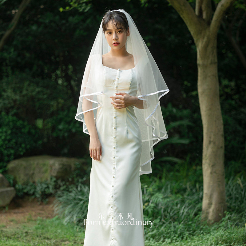 New wedding dress Wedding Head Yarn Bride Double door Ceremony Mori outdoor wedding dress Long head yarn 098