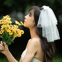 2021 new marriage registration license small veil bride photo photo styling props short bow veil