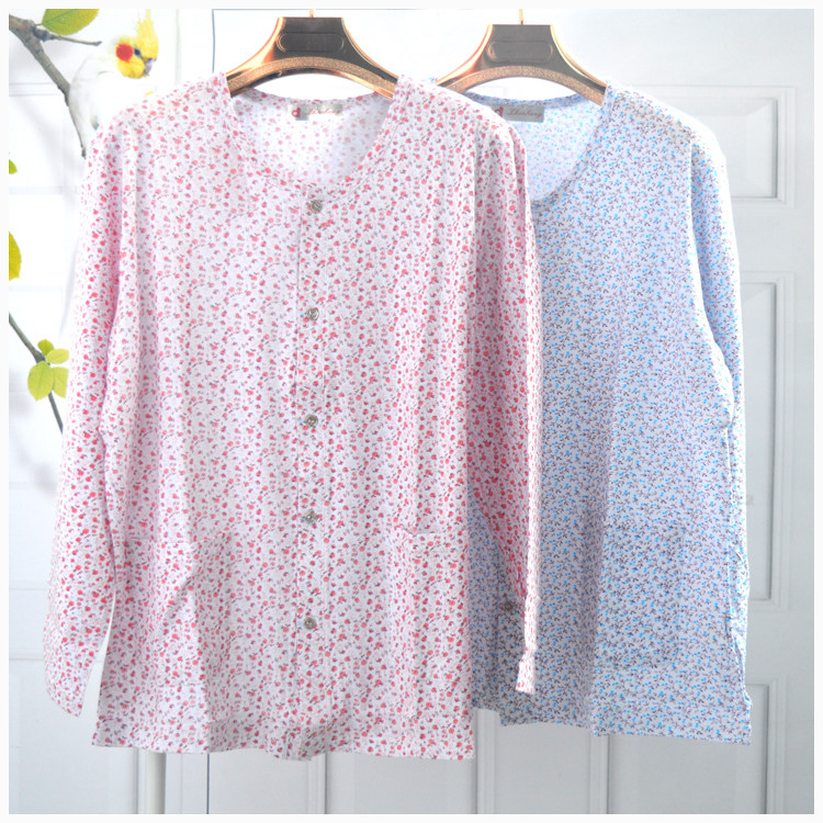 Spring and autumn open-fit autumn clothes women's long-sleeved middle-aged and elderly thin section pure cotton old women's one-piece double-breasted mother's cotton home jacket