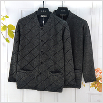 Middle-aged thermal underwear mens cardigan thickened velvet plus size mom winter Dad old man lambskin cotton coat
