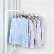 Female size home clothing single top long sleeve round neck spring autumn cotton old age loose print button