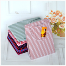 Middle aged and elderly long sleeve T-shirt female cotton round neck striped loose body shirt cotton autumn clothes base shirt mother dress