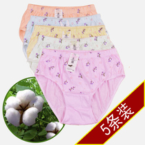 5 Huazhu panties female cotton mid-waisted large size mother cotton middle-aged underpants solid color printed briefs
