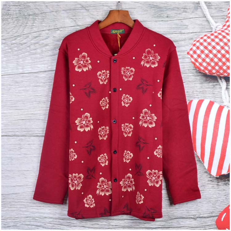 Áo lót nữ trung niên áo len mẹ mùa đông cộng với nhung dày rộng kích thước lớn áo khoác cotton ông già áo nhiệt áo lót nữ trung niên