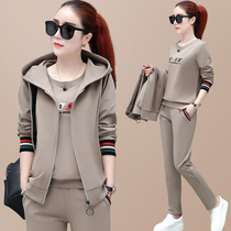 Sportswear three-piece set womens spring and autumn 2021 new fashion sportswear thin sweater vest Korean casual suit