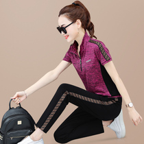 Short-sleeved sports suit womens summer 2021 new large size loose cotton fashion trousers slim casual two-piece set