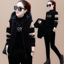 Gold velvet suit womens velvet thickened double-sided velvet sweater vest casual three-piece set fashion autumn and winter sportswear