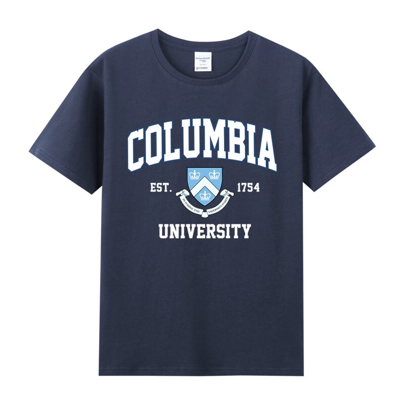 Academic American Style Columbia University Printed Cotton Short-Sleeve T-Shirt for Men and Women