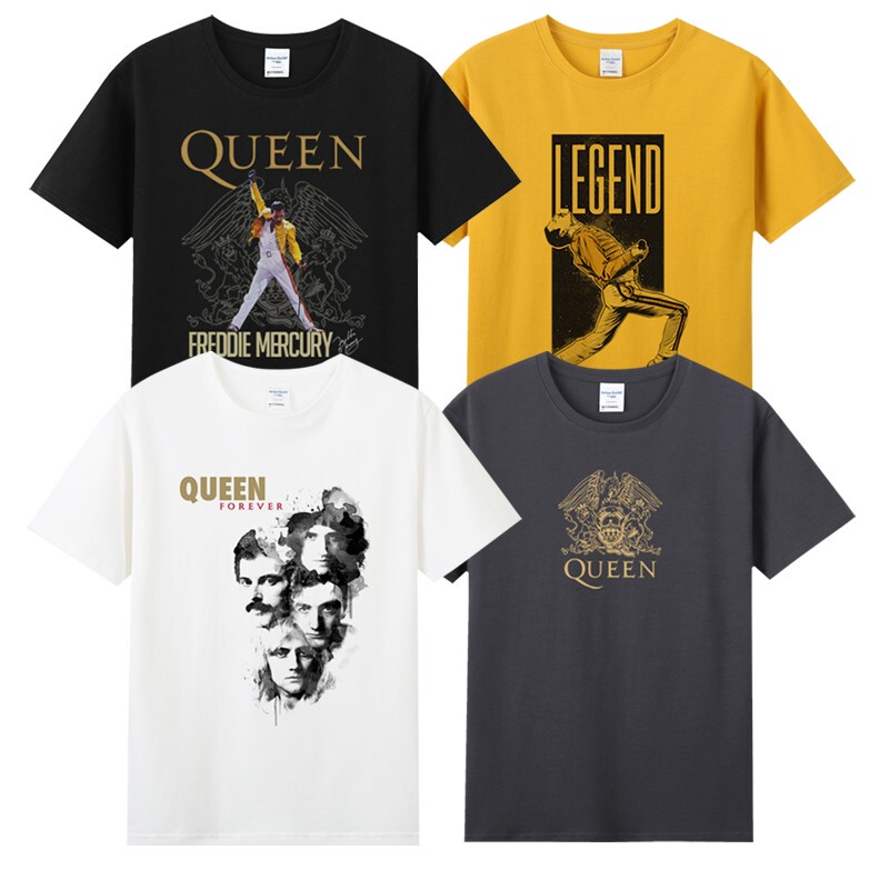 Summer Pure Cotton Round Neck Short-Sleeved Men's Rock Merchandise Youth T-Shirt Queen Band