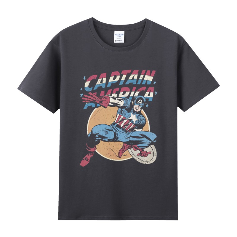 Youth Retro Avengers Captain America Comic Print Clothing Peripheral Pure Cotton Short-Sleeved T-Shirt for Men and Women