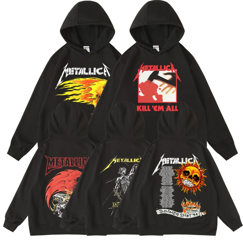 Fleece-Lined Pullover Sweatshirt Jacket Rock Metallica Metal Band