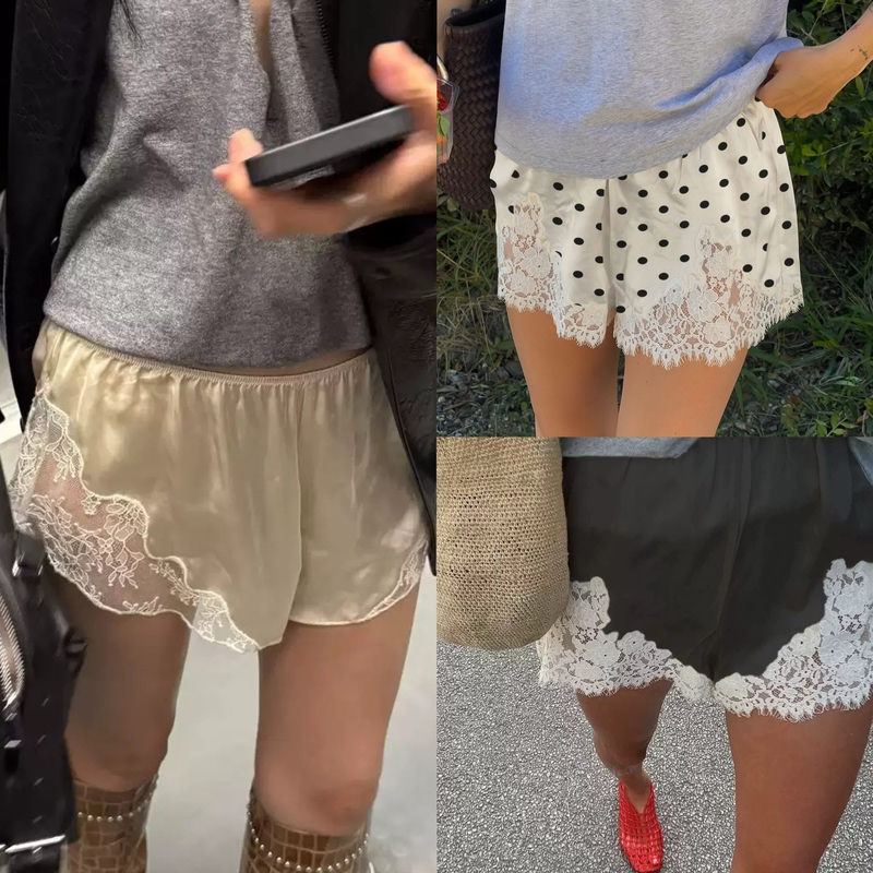 Jhz French Minimalist High-End Satin Lace Shorts Polka Dot Sexy Pure Desire Boxer Shorts Versatile Hot Pants