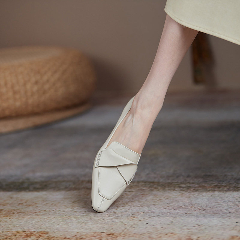 Givenivan Sammy art Fan ~ genuine leather 100 lapped with small square head shoes woman 2022 new low crude heel 2 5cm