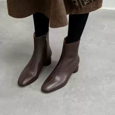 Givenivan brief version commuting ~ autumn and winter leather boots women's middle heel slim boots thick and versatile 4cm