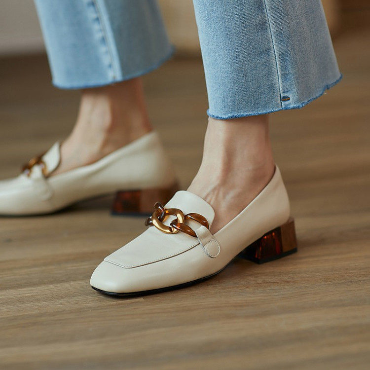 Givenivan comfortable to blast metal buckle square head shoes new crystal follow casual Lefoe shoes flat heel