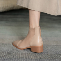  Givenivan Beautiful autumn and winter~Nude high-heeled booties Square head suede skinny boots Ankle boots thick heel 4 5cm