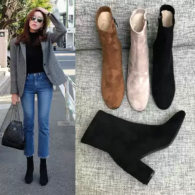 Givenivan autumn and winter Joker ~ black side zipper high heel Korean short boots female thick heel 2021 New Square head