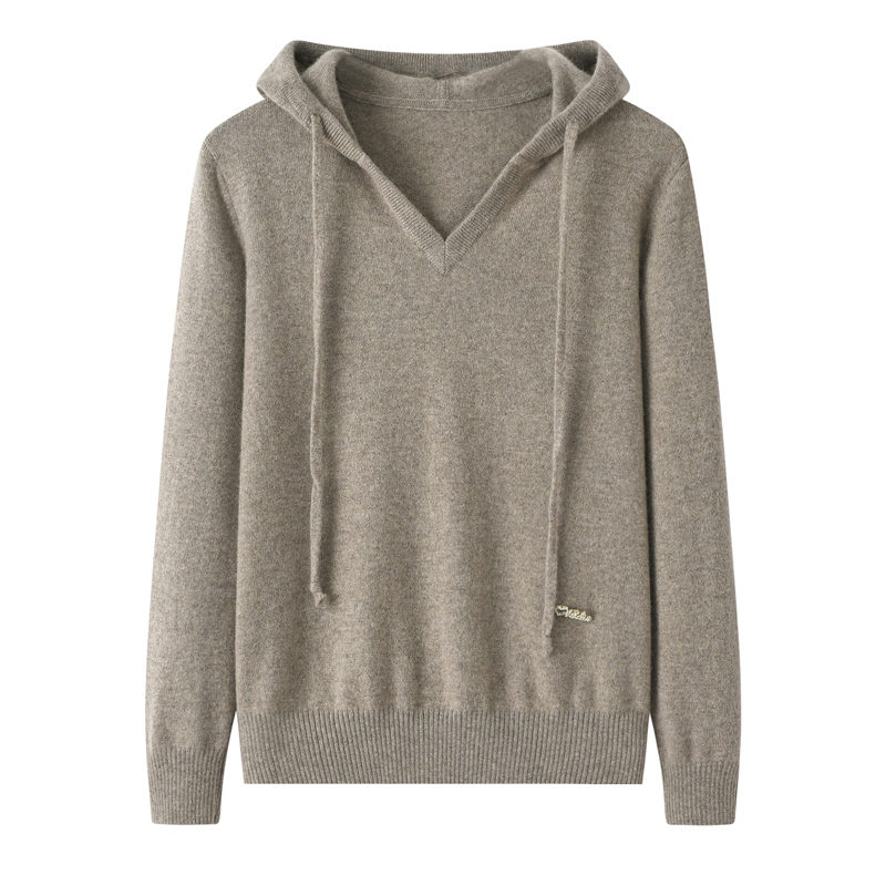 Sherpas Autumn and Winter New Style 100% Pure Cashmere Thickened Hooded Tie-Up Women's Versatile Knit Sweater Jyj